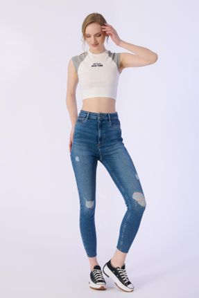 شلوار جین آبی زنانه فاق بلند جین بلند کد 813528696