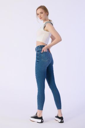 شلوار جین آبی زنانه فاق بلند جین بلند کد 813528696