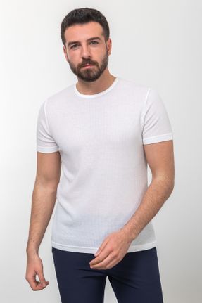 تی شرت سفید مردانه اسلیم فیت یقه گرد پنبه (نخی) بیسیک کد 101884610