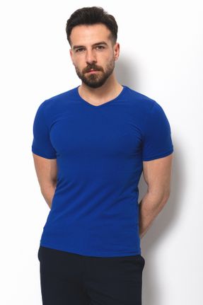 تی شرت سرمه ای مردانه سوپر اسلیم فیت یقه هفت بیسیک کد 58833035