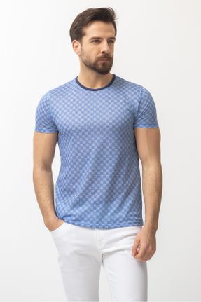 تی شرت آبی مردانه اسلیم فیت یقه گرد ویسکون کد 312691255