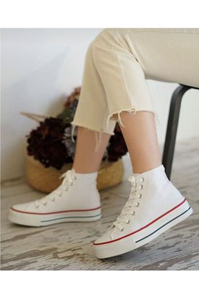 کفش اسنیکر سفید زنانه بند دار MİSSWEMODASHOES - کد 824462543