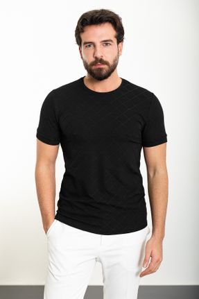 تی شرت مشکی مردانه اسلیم فیت یقه گرد کد 813888068