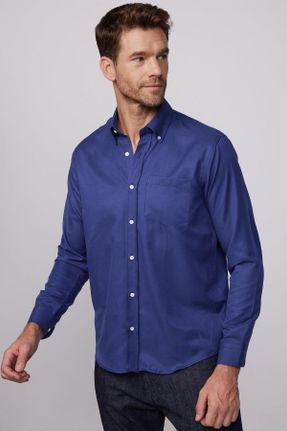 پیراهن سرمه ای مردانه ریلکس فیت یقه پیراهنی پنبه - پلی استر کد 764999701