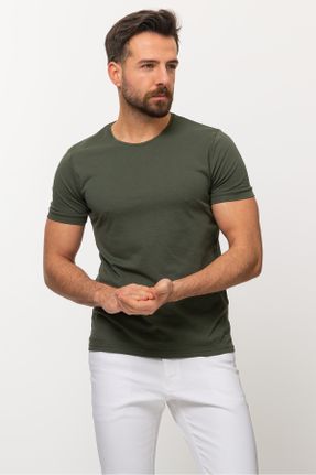 تی شرت خاکی مردانه اسلیم فیت ویسکون یقه گرد بیسیک کد 236451947