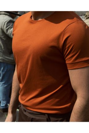 تی شرت نارنجی مردانه اسلیم فیت یقه گرد ویسکون بیسیک کد 236452722