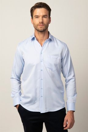 پیراهن آبی مردانه ریلکس فیت یقه پیراهنی پنبه - پلی استر کد 454216101