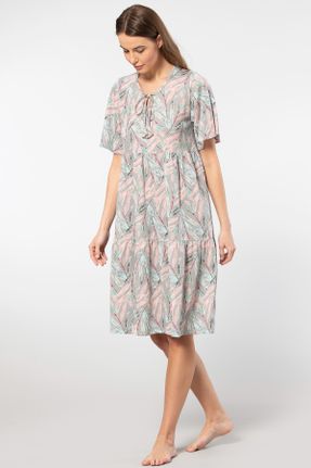 لباس طوسی زنانه بافت طرح گلدار گلوژ آستین-کوتاه کد 810052852