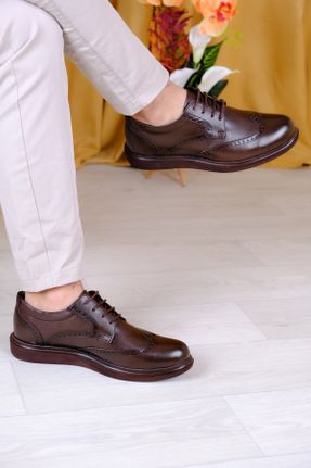 کفش آکسفورد قهوه ای مردانه چرم طبیعی پاشنه کوتاه ( 4 - 1 cm ) کد 824564463
