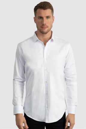 پیراهن سفید مردانه اسلیم فیت یقه پیراهنی پنبه - پلی استر کد 196518438