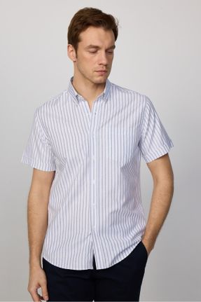 پیراهن سفید مردانه ریلکس فیت یقه دکمه دار پنبه - پلی استر کد 802497343