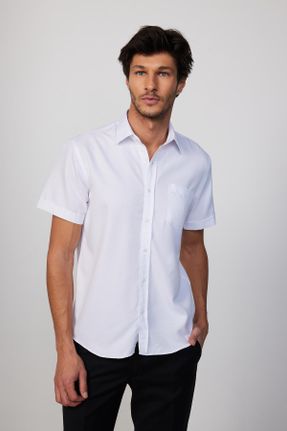 پیراهن سفید مردانه پنبه - پلی استر یقه پیراهنی رگولار کد 801816490