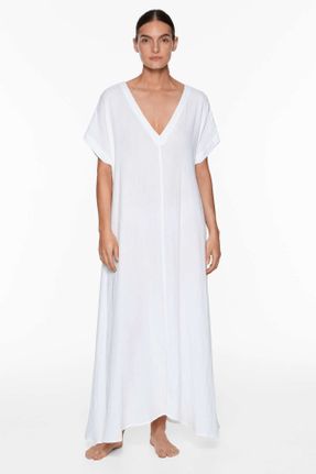 لباس سفید زنانه بافتنی پنبه (نخی) راحت آستین-کوتاه کد 824676484