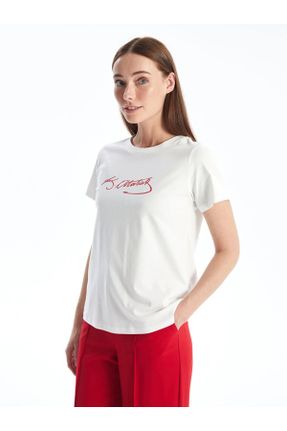 تی شرت نباتی زنانه یقه گرد رگولار کد 824690064