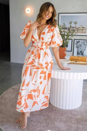 لباس نارنجی زنانه بافتنی رگولار بند دار کد 824596824
