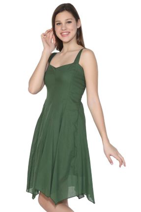 لباس سبز زنانه بافتنی پنبه - پلی استر رگولار بیسیک کد 92950814