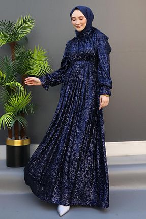 لباس مجلسی حجاب سرمه ای زنانه یقه ایستاده giz astore - کد 824782934