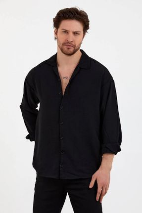 پیراهن مشکی مردانه راحت یقه دکمه دار پارچه ای کد 824791720