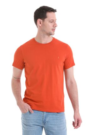 تی شرت نارنجی مردانه پنبه (نخی) رگولار یقه گرد کد 824608602