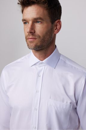 پیراهن سفید مردانه پنبه - پلی استر رگولار کد 144656082