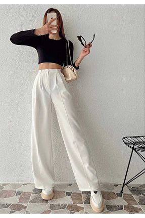 شلوار پارچه ای سفید زنانه بلند NEVEGE BUTİK - کد 823927442