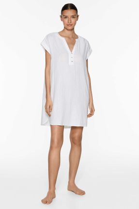 لباس سفید زنانه بافتنی پنبه (نخی) راحت آستین-کوتاه کد 824676240