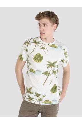 تی شرت نباتی مردانه رگولار یقه گرد کد 743293905