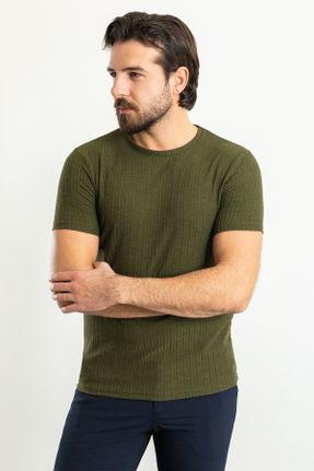 تی شرت خاکی مردانه یقه گرد اسلیم فیت کد 696010671