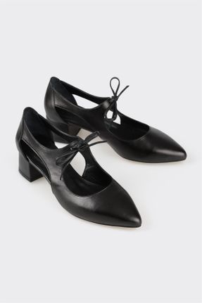 کفش پاشنه بلند کلاسیک مشکی زنانه چرم طبیعی پاشنه ضخیم پاشنه کوتاه ( 4 - 1 cm ) کد 824586185