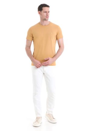 تی شرت زرد مردانه پنبه (نخی) یقه گرد رگولار کد 824608614