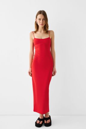 لباس قرمز زنانه بافتنی راحت بند دار کد 824682020