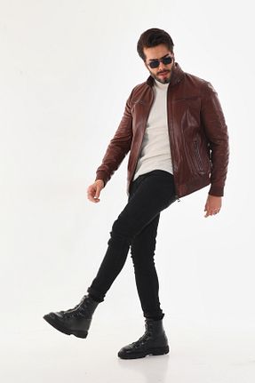 کاپشن قهوه ای مردانه اسلیم فیت Metins Leather - کد 824710367