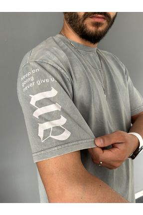 تی شرت طوسی مردانه اورسایز یقه گرد طراحی کد 823954050