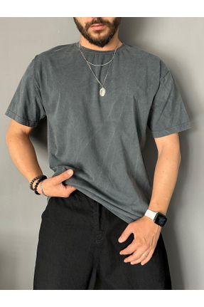 تی شرت طوسی مردانه اورسایز یقه گرد طراحی کد 823952106
