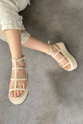 صندل بژ زنانه پاشنه پر SHOEBELLAS - کد 824910834