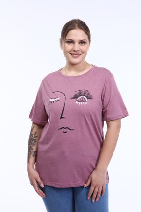تی شرت زرشکی زنانه رگولار یقه گرد تکی کد 700492641
