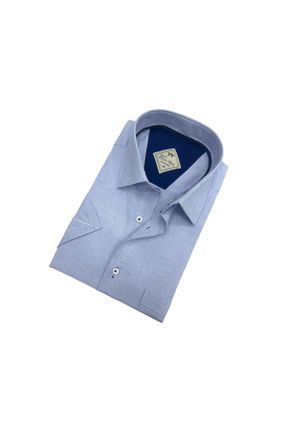 پیراهن آبی مردانه یقه دکمه مخفی کد 824903244