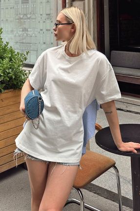 تی شرت سفید زنانه پلی ویسکون یقه گرد رگولار تکی کد 825021917