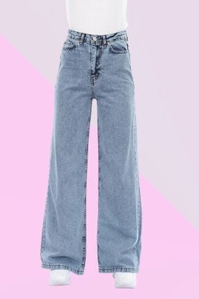 شلوار جین آبی زنانه پاچه راحت فاق بلند جین ساده بلند کد 825057806