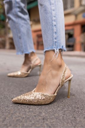 کفش مجلسی طلائی زنانه چرم مصنوعی پاشنه بلند ( +10 cm) پاشنه نازک کد 825056716