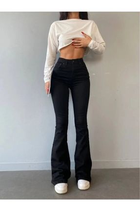 شلوار جین مشکی زنانه پاچه اسپانیولی فاق بلند جین بلند کد 825099123