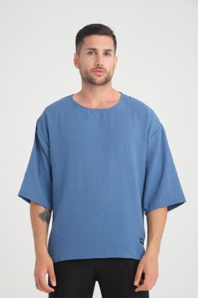 تی شرت آبی مردانه اورسایز یقه گرد کد 822684190