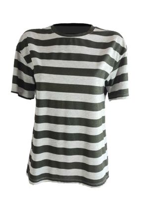 تی شرت طوسی زنانه رگولار یقه گرد پنبه (نخی) تکی بیسیک کد 114417369