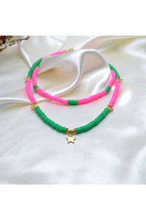 گردنبند جواهر صورتی زنانه روکش طلا Y&M PERLA ACCESSORİES - کد 104622218