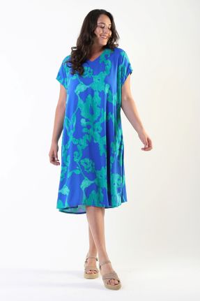 لباس آبی زنانه ویسکون سایز بزرگ بافتنی کد 745784966