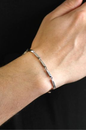 دستبند استیل سفید مردانه فولاد ( استیل ) کد 106590275