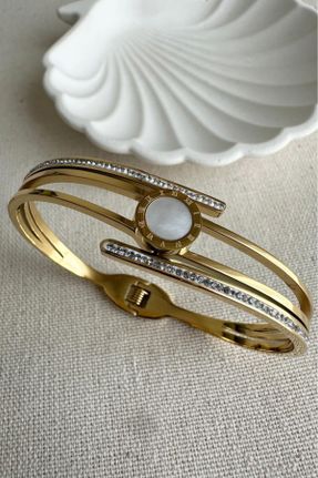 دستبند استیل طلائی زنانه فولاد ( استیل ) کد 651518890