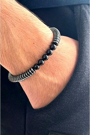 دستبند جواهر مشکی مردانه سنگ طبیعی CRAZY TAKI TASARIM - کد 824944489
