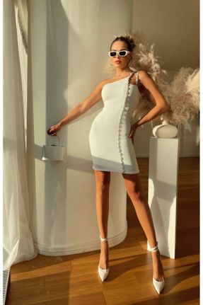 لباس سفید زنانه بافتنی پنبه - پلی استر شانه باز کد 824944893