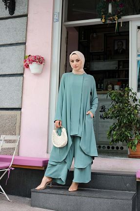 ست بالاتنه و پائین تنه حجاب سبز زنانه Relaxed Pieef - کد 814406252